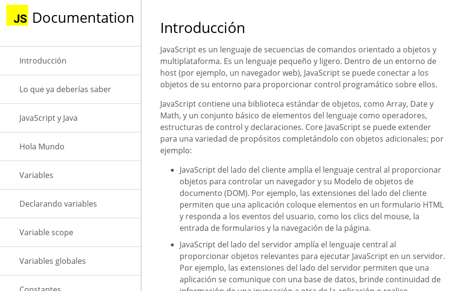 Javascript Documentation - Spanish